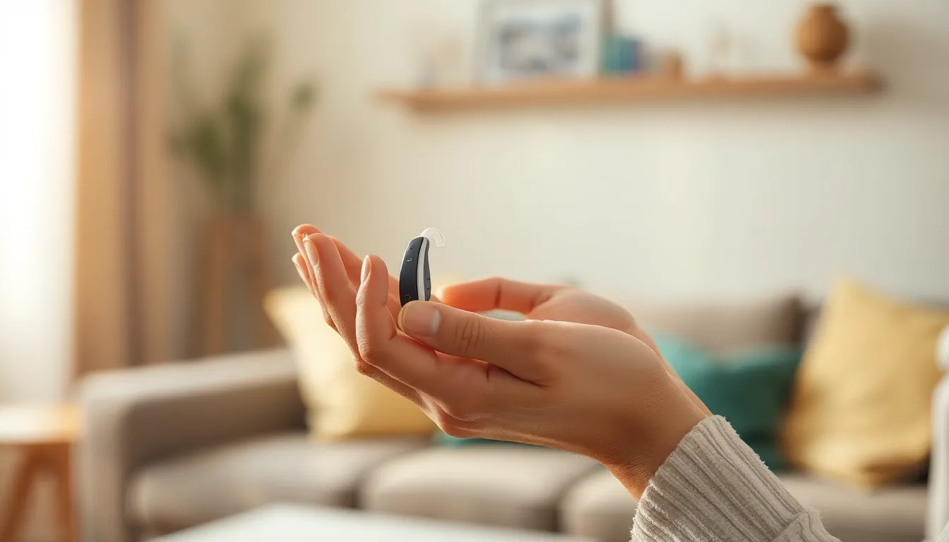 보청기를 착용하고 행복하게 웃는 노부부의 모습