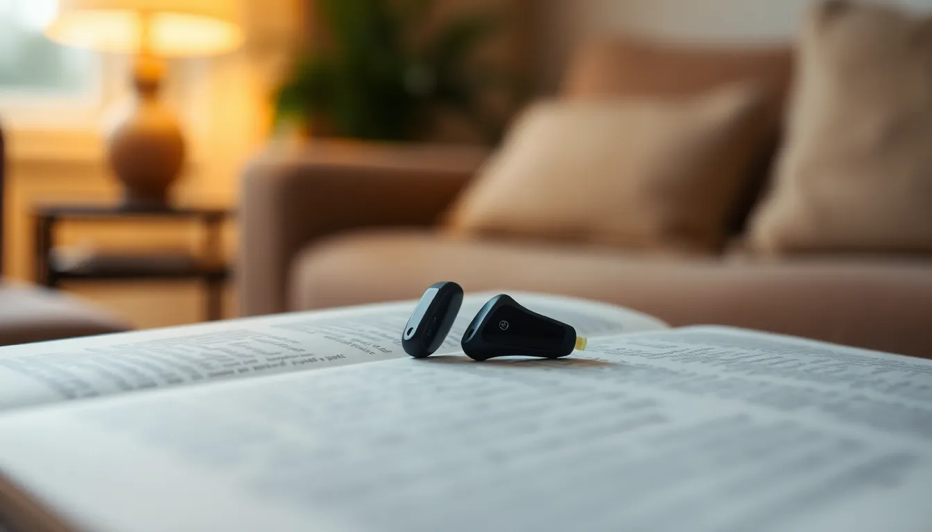 작은 귓속형 보청기를 착용한 채 미소 짓는 사람