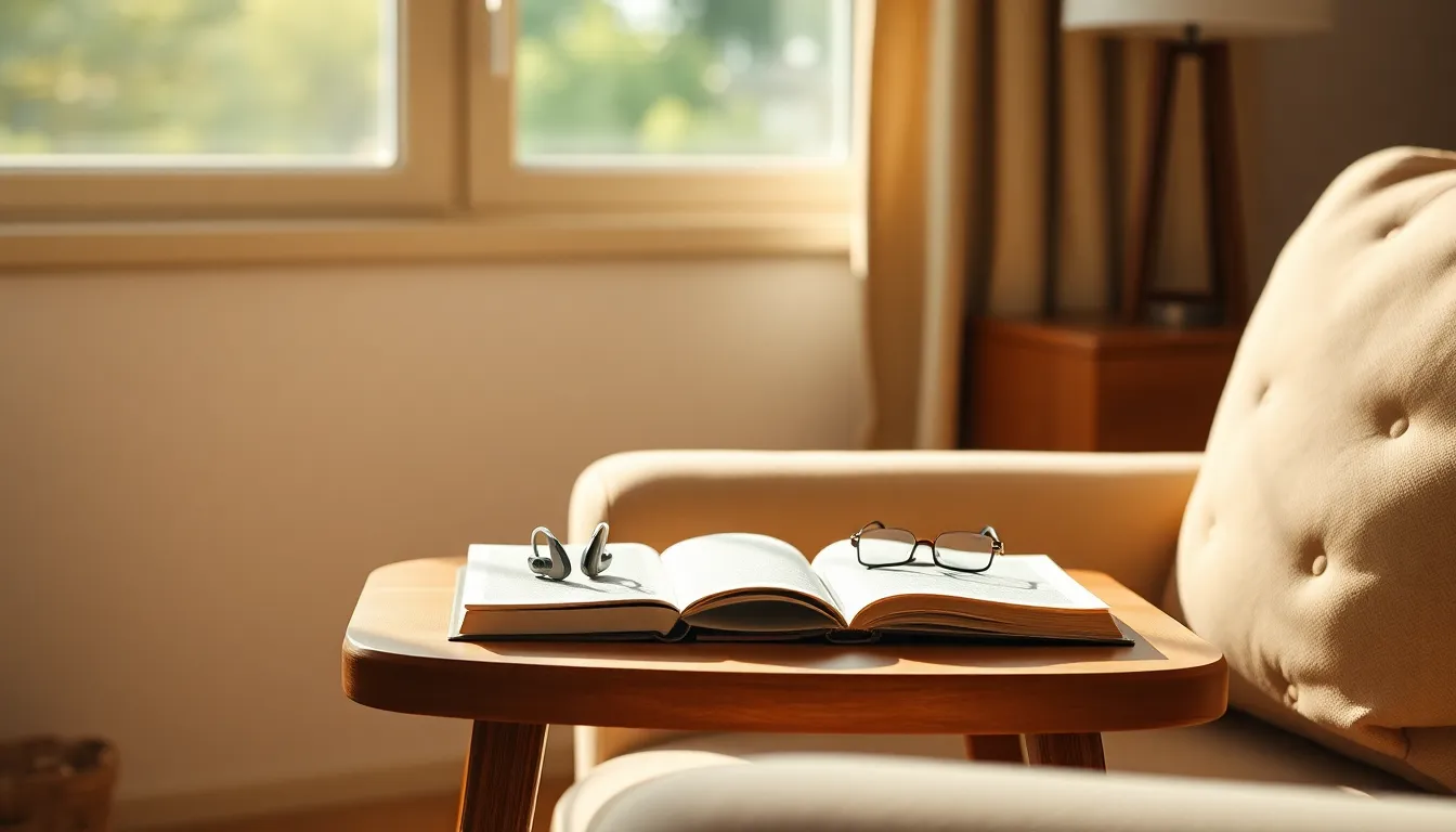 보청기를 착용한 미소 짓는 노년 여성