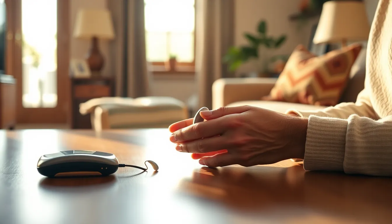 보청기를 착용한 어르신이 미소 지으며 대화하는 모습