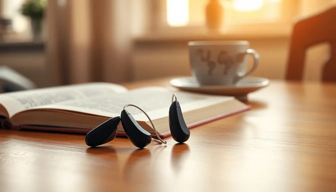 보청기를 착용한 노부부가 행복하게 대화하는 모습