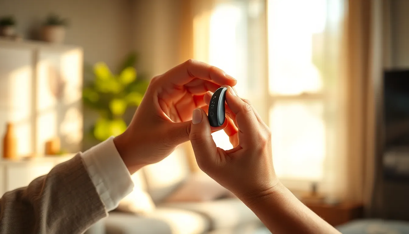 보청기를 착용한 어르신이 미소 짓는 모습