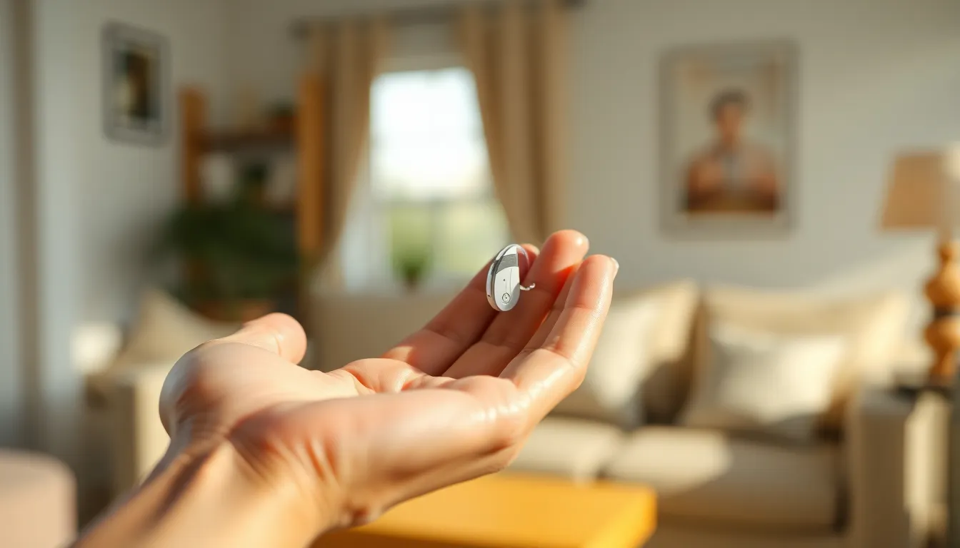 포낙보청기 착용자가 숲속에서 새 소리를 듣는 모습