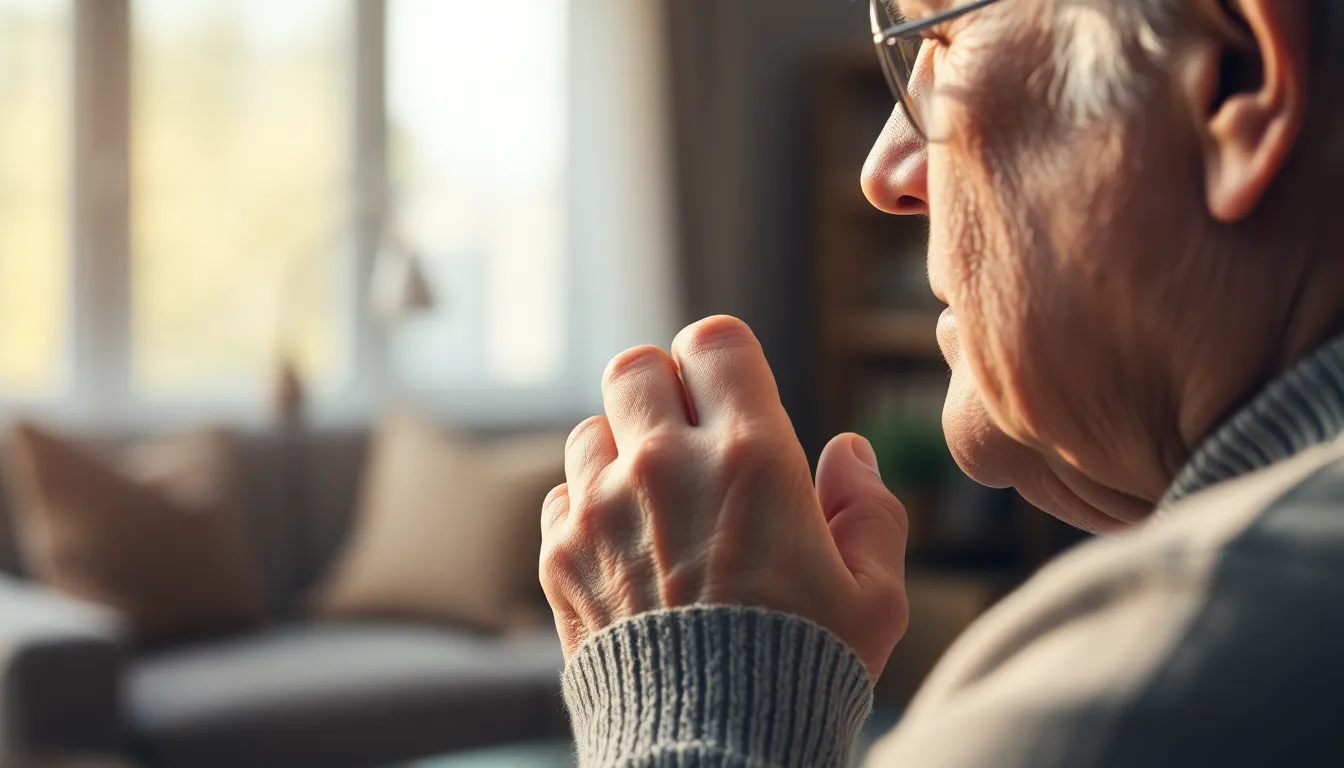 보청기를 착용한 노부부가 행복하게 대화하는 모습