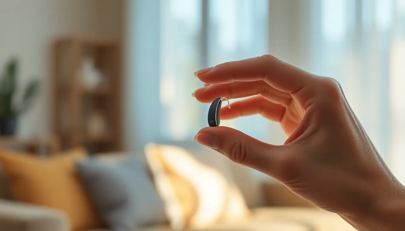 보청기를 착용하고 활짝 웃는 할머니의 모습