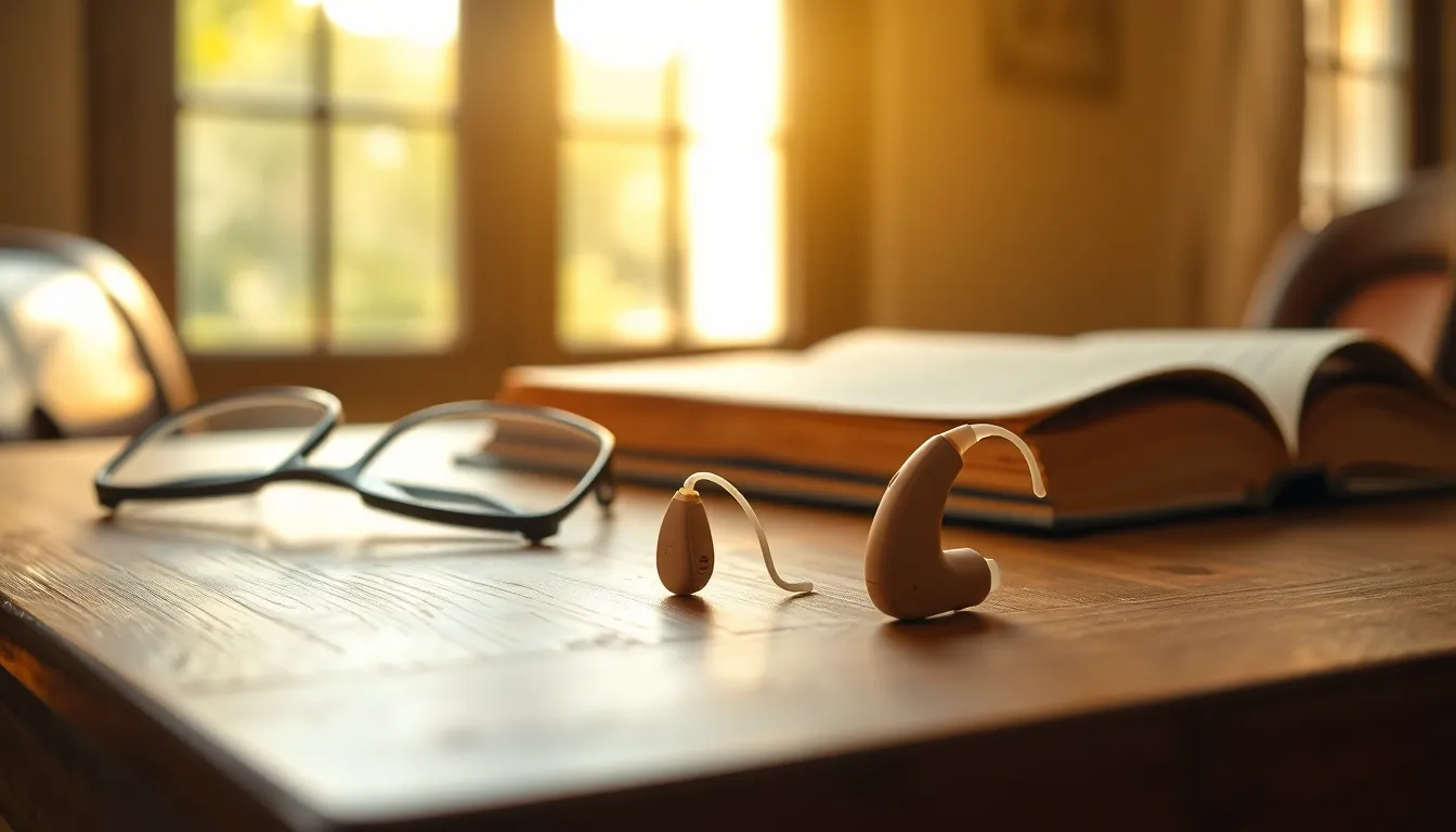 보청기를 착용한 채 행복하게 대화하는 노부부의 모습