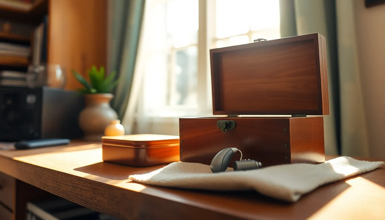 보청기를 착용한 노인 부부가 함께 웃고 있는 모습