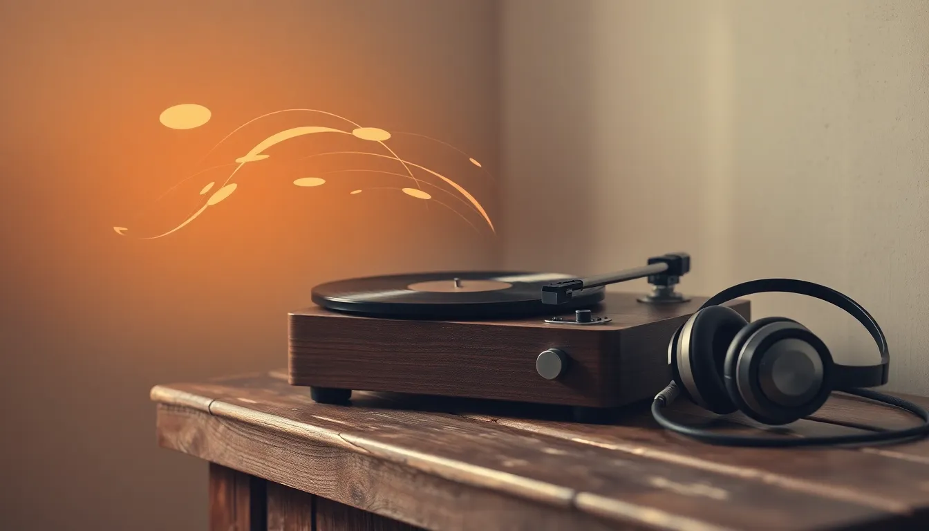 보청기를 착용하고 행복하게 음악을 듣는 중년 여성