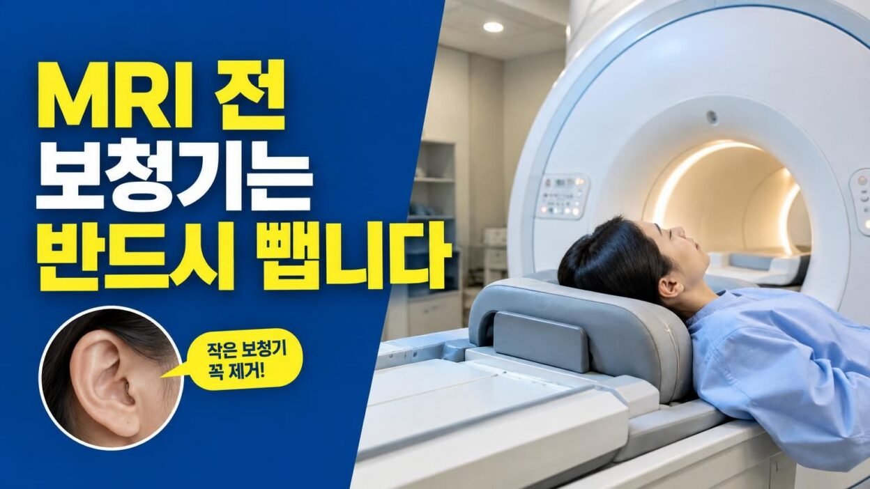MRI 검사실 앞에서 안내를 받는 보청기 착용자