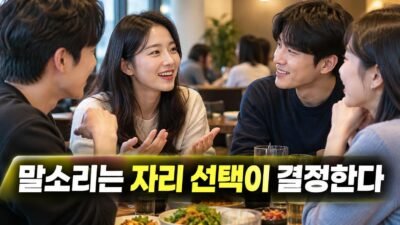 식당 테이블에 여러 사람이 둘러앉아 대화하는 모습