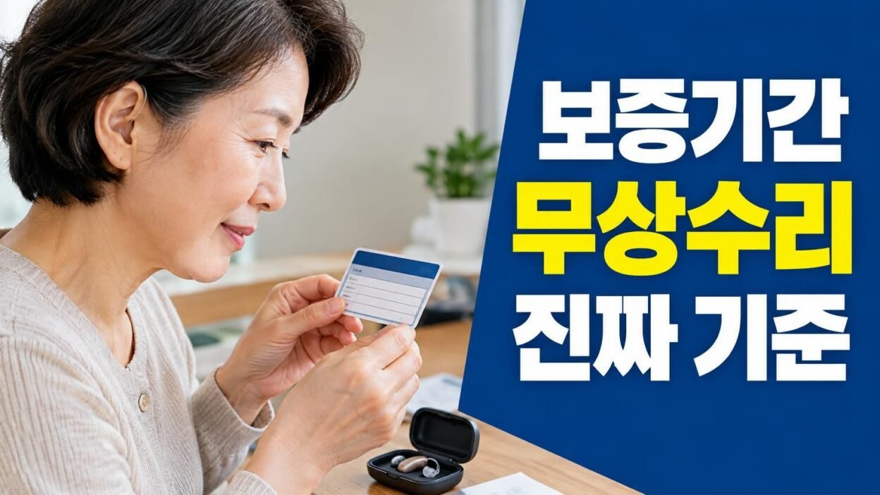 보청기와 함께 놓여 있는 제품 보증서와 수리 점검 도구