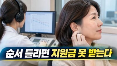 청각장애 진단 및 보청기 지원 절차를 위한 서류와 청력 검사 장비