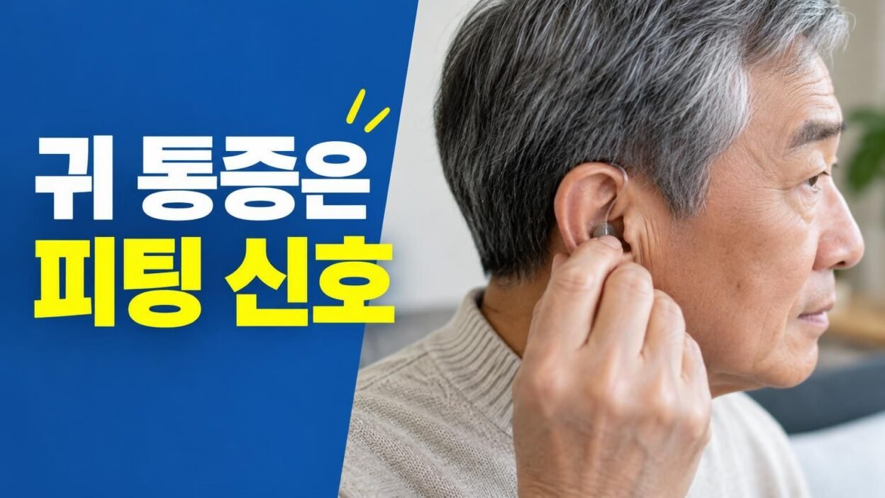 귀에 보청기를 착용하고 있는 모습