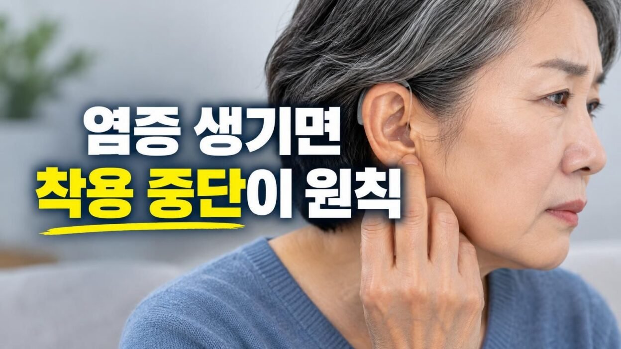 외이도염과 보청기 착용 관리를 설명하는 일러스트