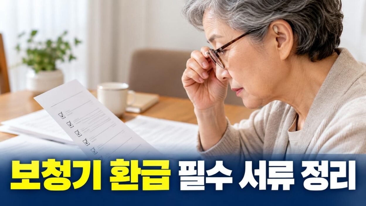 보청기 급여비 환급 신청에 필요한 서류를 확인하는 모습