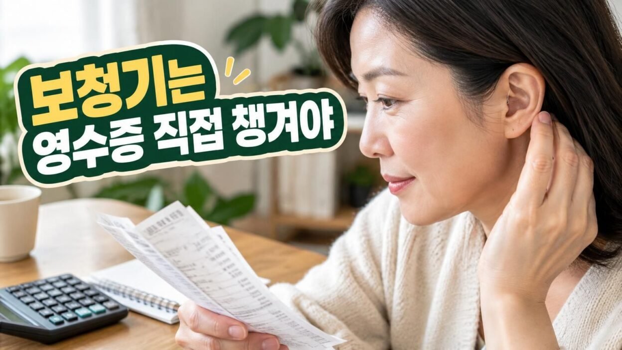 연말정산 서류와 계산기 옆에 놓인 보청기 영수증